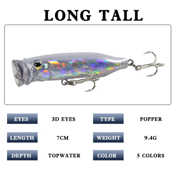 New Popper Lure Bait 7cm94g Floating Water Wave Lure Bait Seawater Fishing Freshwater 1pc Random Color