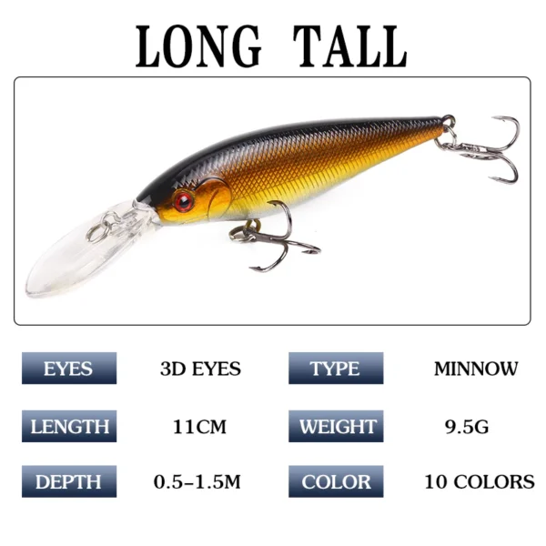 2bbe645cf7997069695613cc0d02b825.webp Long Tongue 11cm95g Fishing Lures Hard Baits 3D Eyes Minnow Lure with Treble Hook Swimbait Fishing Bait Sinking Lure for Bass Trout Walleye Redfish Saltwater Freshwater
