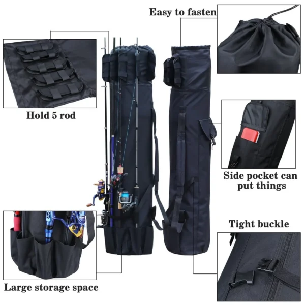 Fishing Rod Case Organizer Large Capacity Foldable Canvas Fishing Bag