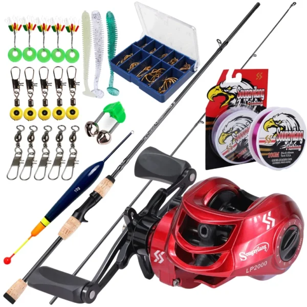 Set Casting Fishing Rod M Power Portable Ultralight Wood Handle and Baitcasting Fishing Reel High Speed Anti Corrosion Casting Reel 8KG Max Drag