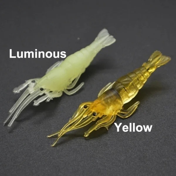 50PCS Soft Simulation Shrimp Prawn Lure Hook Tackle Bait Fishing Lures Artificialbait Luminous Shrimp 4cm