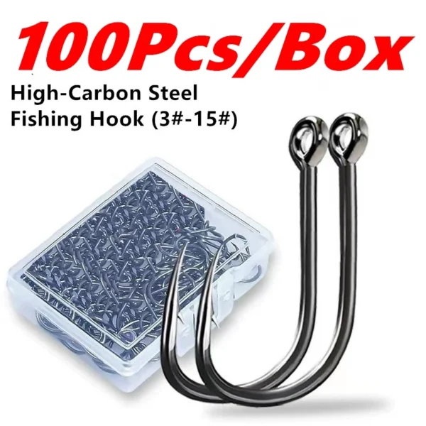 100Pcs Per Set Strong Carbon Steel Fishing Hook  Durable Saltwater Freshwater Sharp Fishing Circle Jig Hooks