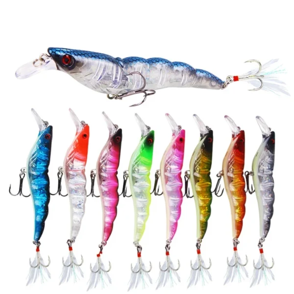 Feather Shrimp Fishing Lure 136g95cm 1pc Random Color Sinking Plastic Artificial Shrimp Perch Hart Bait with Blood Tank Hook
