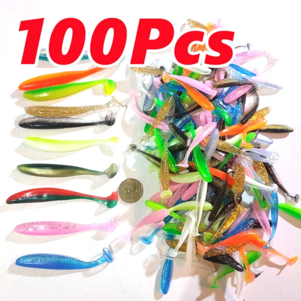 100Pcs Soft Fishing Lures Set 9cm55cm Soft Bait Paddle Tail Swimbait Wobblers Soft Worm Artificial Fishing Tackle Seafishing
