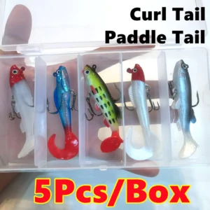 5Pcs Per Box Lifelike Mix Color Curl Paddle Tail Swimbaits Fishing Lure Soft Lure 9cm Artificial Bait Fishing Tackle Realistic Swimbait With Treble Hook