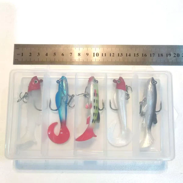 5Pcs Per Box Lifelike Mix Color Curl Paddle Tail Swimbaits Fishing Lure Soft Lure 9cm Artificial Bait Fishing Tackle Realistic Swimbait With Treble Hook